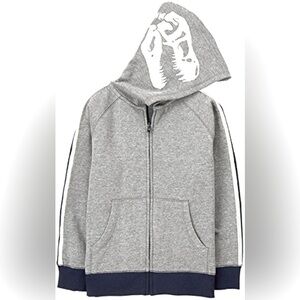 Gymboree Dino Zip Up Gray Blue Dinosaur Head Hoodie Boys Size S (5-6)